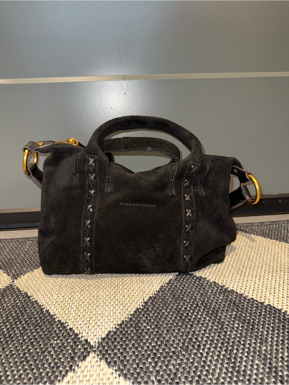 Aimee Kestenberg Black Suede Braided Accent Shoulder Bag